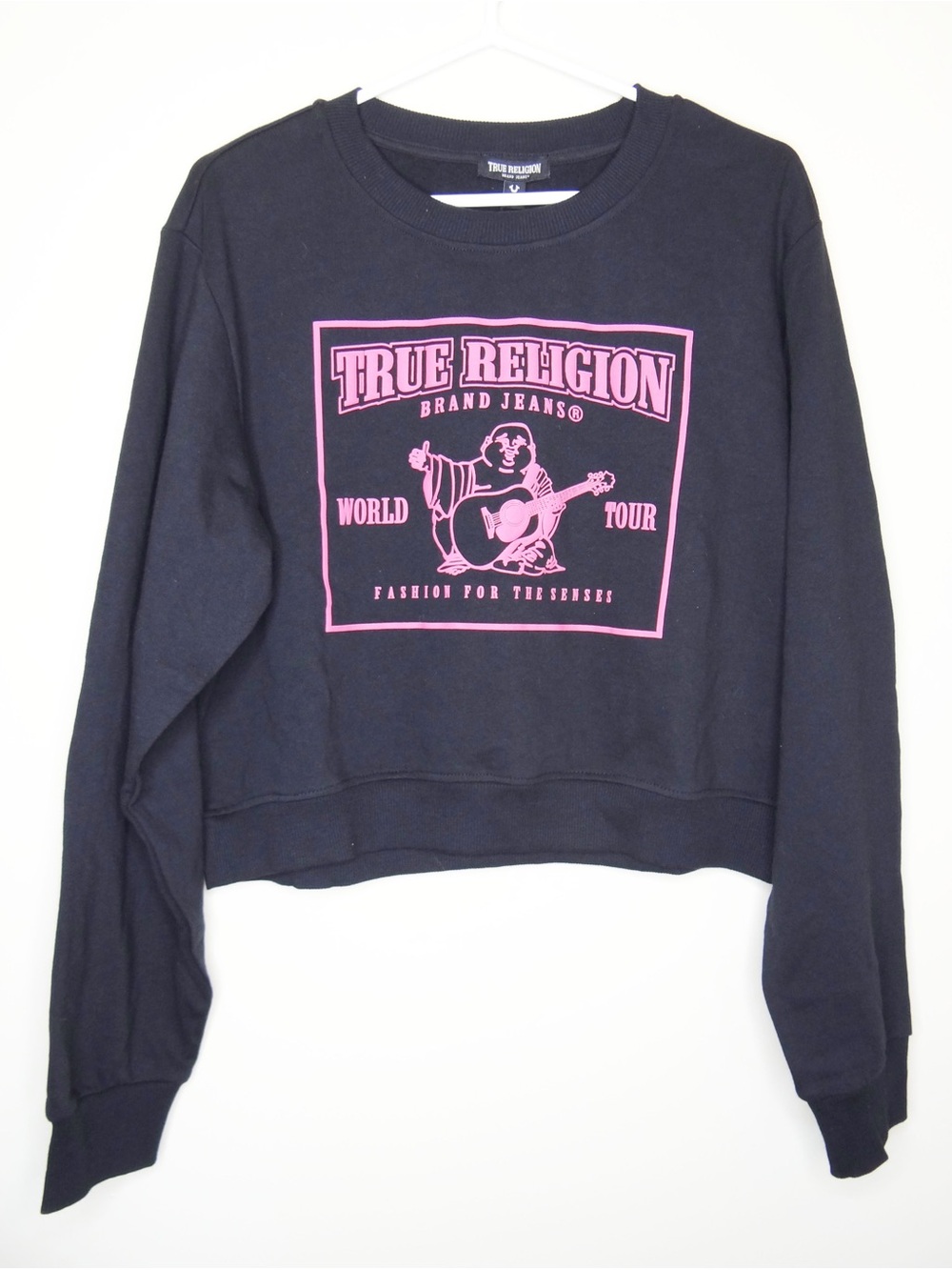 NWT True Religion Buddha Crop Sweatshirt $119 -XL In JET BLACK COLOR